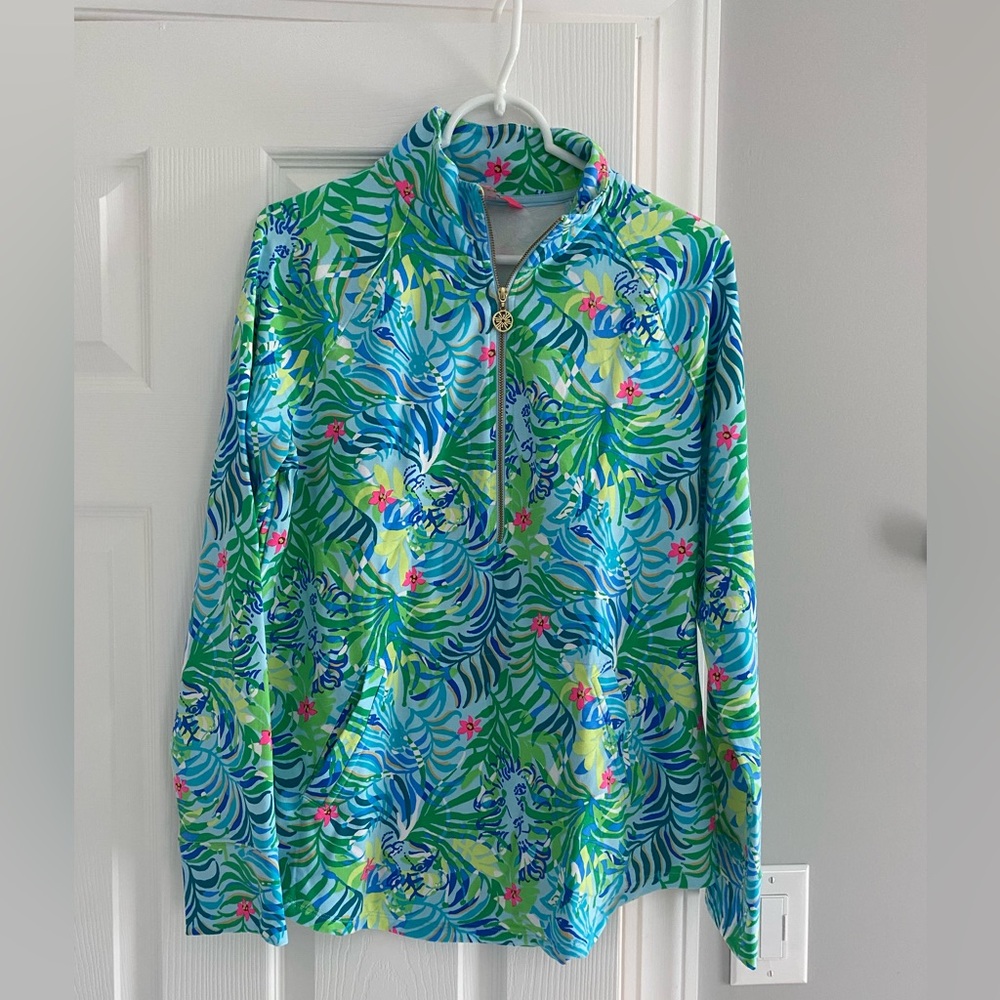 Lilly Pulitzer Blue and Green Tropical Print Jersey